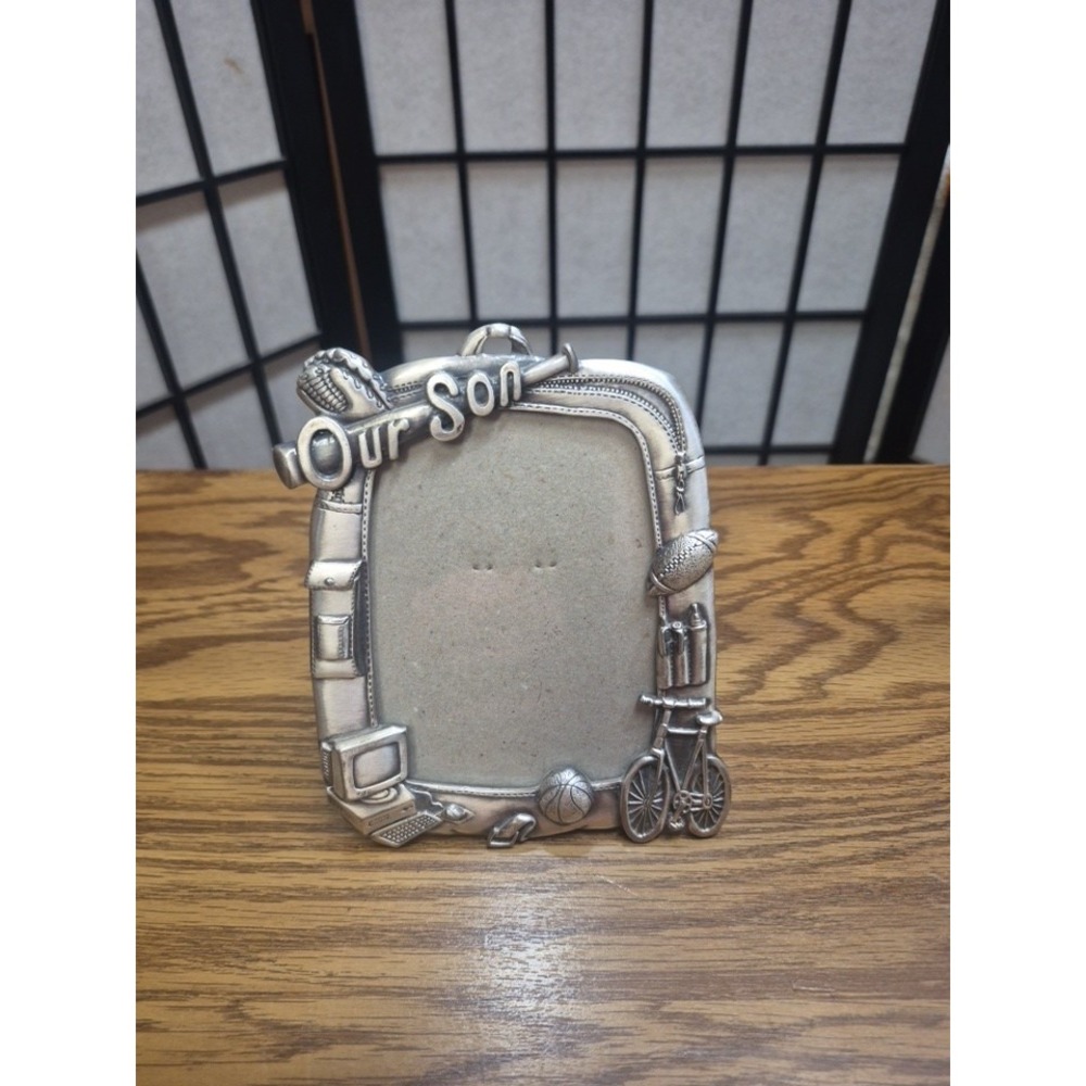 "Our Son" Vintage Pewter Sports Basball Football Photo Frame